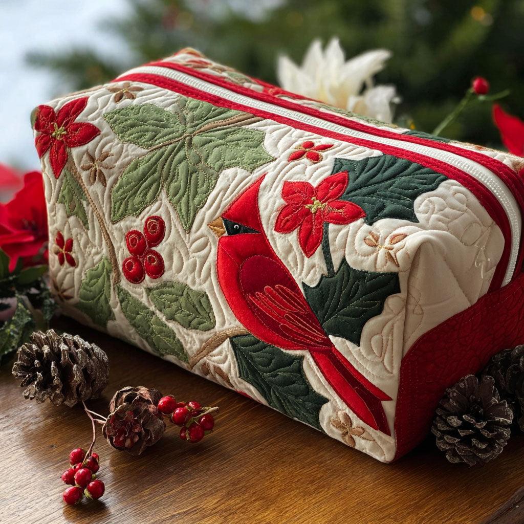 Quilted Cosmetic Bag with Cardinal and Holly - NCU0PT9271