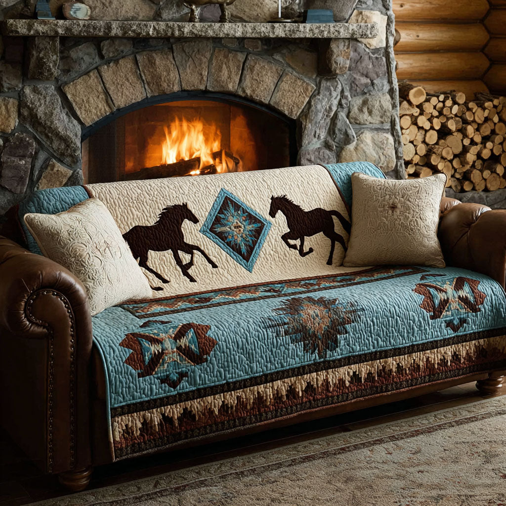 Quilted Sofa Cover – Featuring Horses and Sky NCU0DK11510