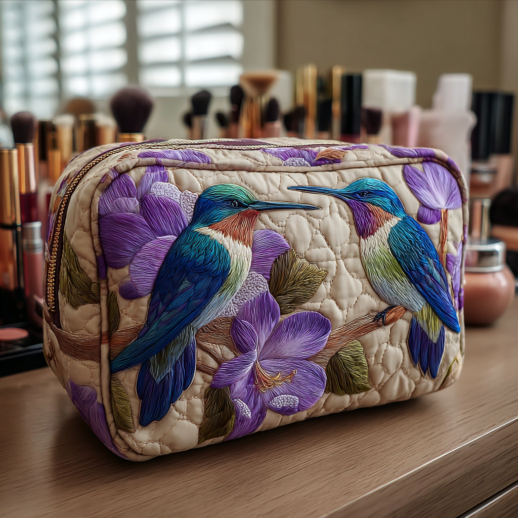 Quilted Cosmetic Bag with Delicate Hummingbird Design NCU0DK10217