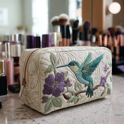 Quilted Cosmetic Bag with Hummingbirds and Flowers NCU0DK10213