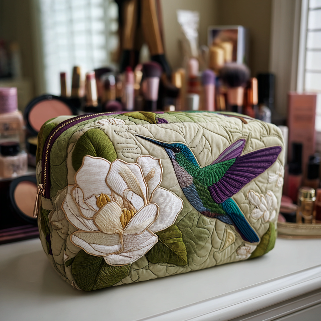 Quilted Cosmetic Bag with Hummingbirds on the Meadow NCU0DK10216