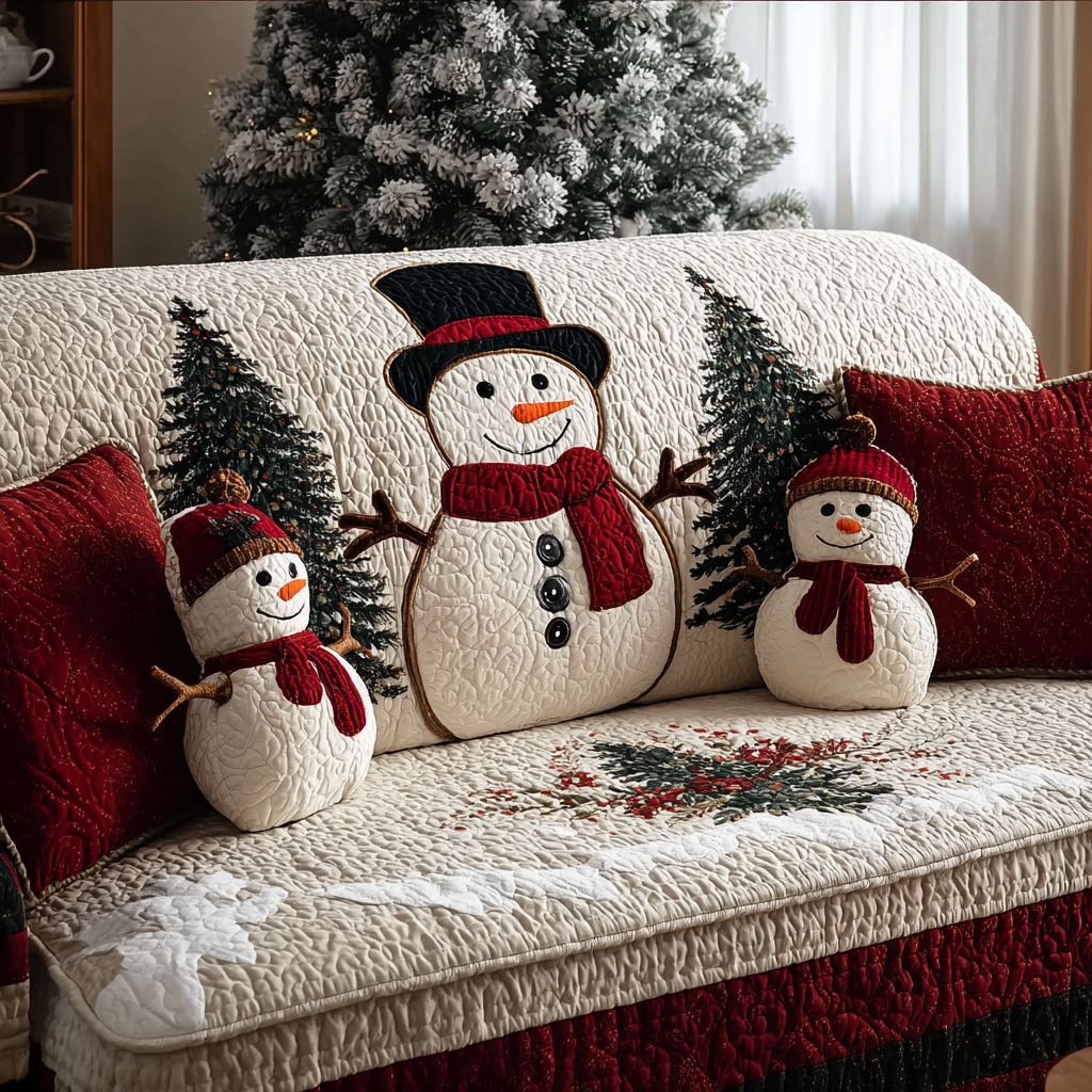 Quilted Sofa Cover – Featuring a Smiling Snowman NCU0DK10793