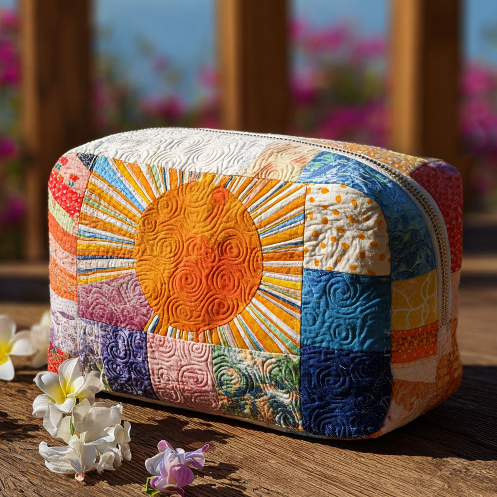 Quilted Cosmetic Bag with Elegant Sun Design NCU0PT9291