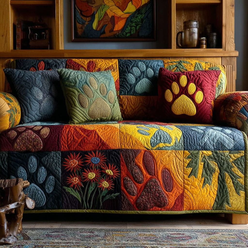 Quilted Sofa Cover with Paw Print Design – NCU0VT363
