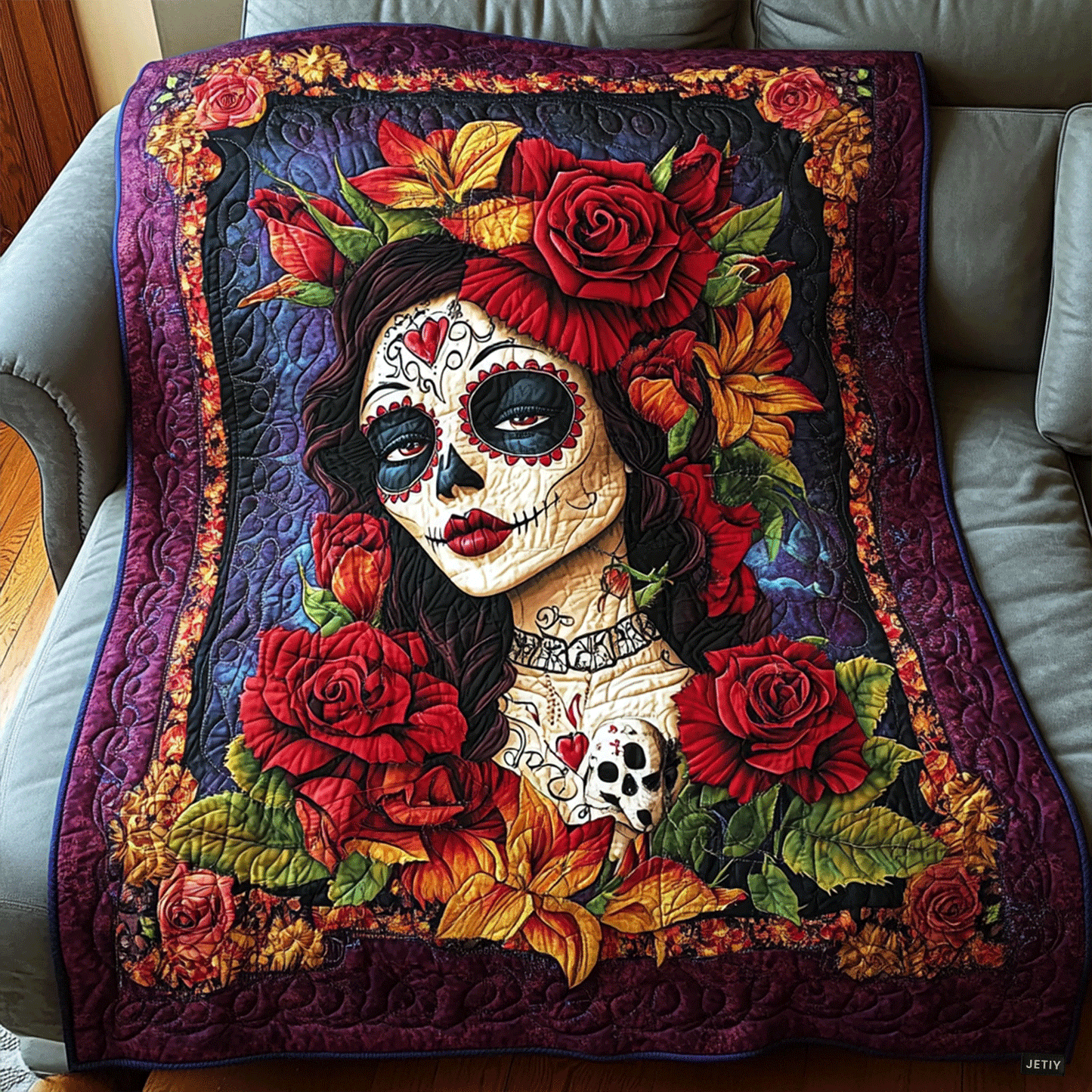 Quilted Blanket – Enigmatic Floral Skull NCU0TL1909