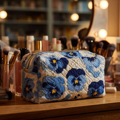 Quilted Cosmetic Bag with Pansies NCU0PT9196