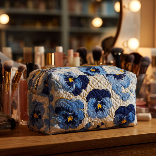 Quilted Cosmetic Bag with Pansies NCU0PT9196