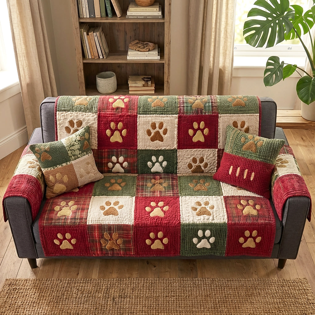 Quilted Sofa Cover – Festive Paw Print Design NCU0TV870