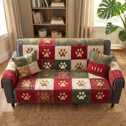 Quilted Sofa Cover – Festive Paw Print Design NCU0TV870