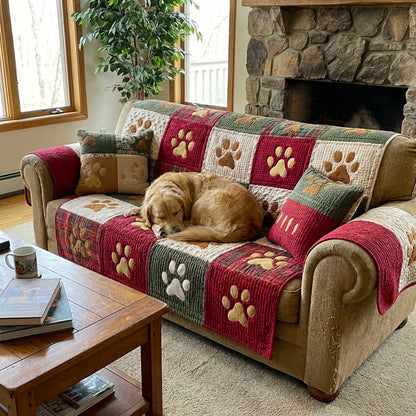 Quilted Sofa Cover – Festive Paw Print Design NCU0TV870