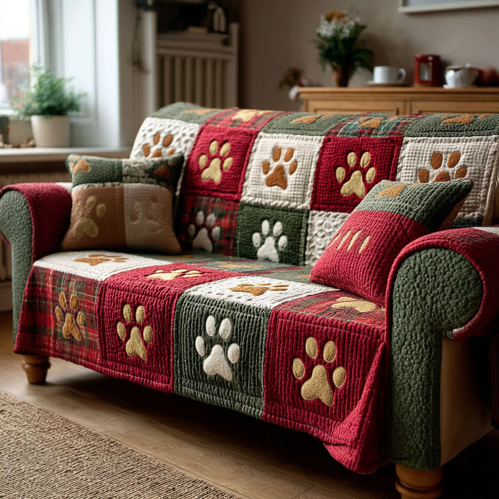 Quilted Sofa Cover – Festive Paw Print Design NCU0TV870