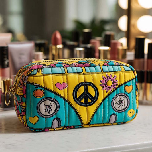 Quilted Cosmetic Bag with Illuminated Peace Bus NCU0XD874