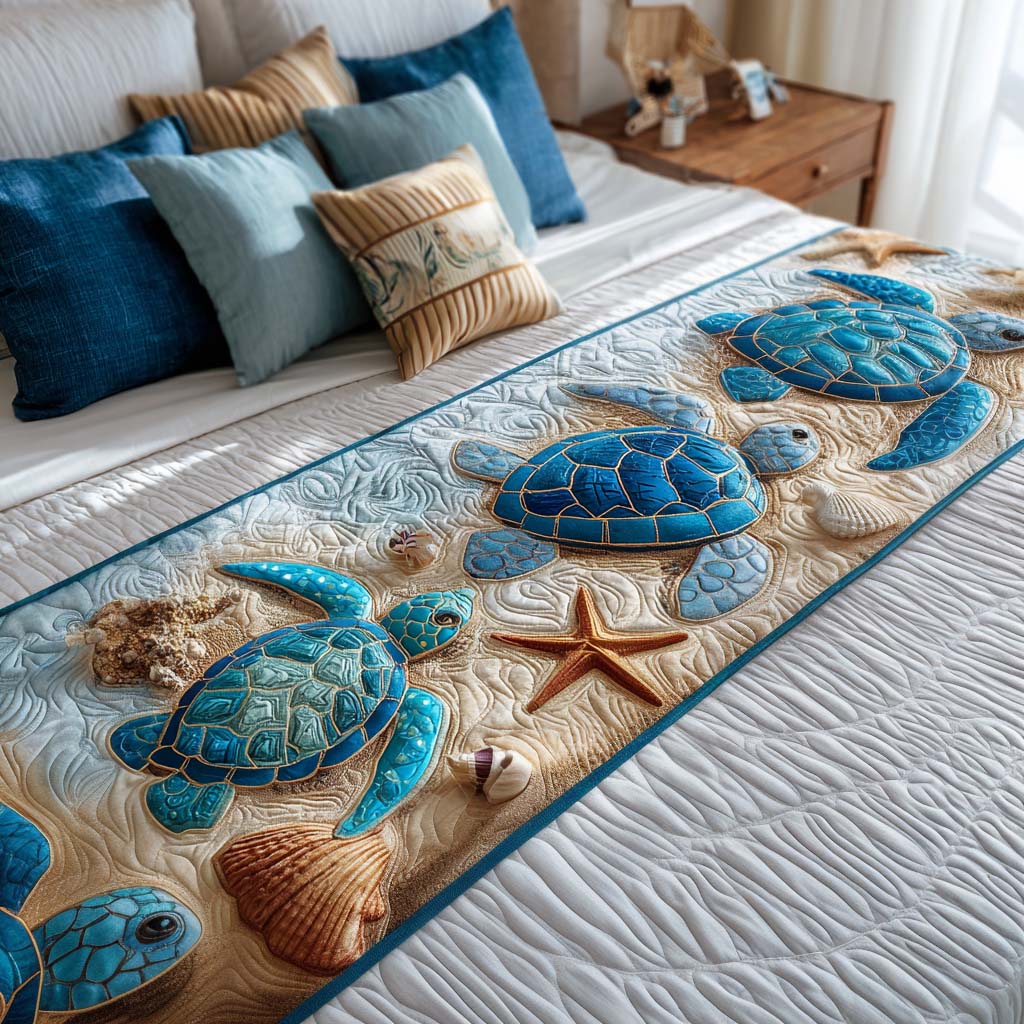 Quilted Bed Runner – Peaceful Turtle Cove NCU0NT8510