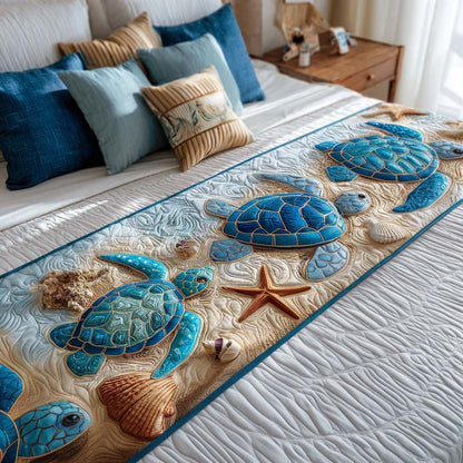 Quilted Bed Runner – Peaceful Turtle Cove NCU0NT8510