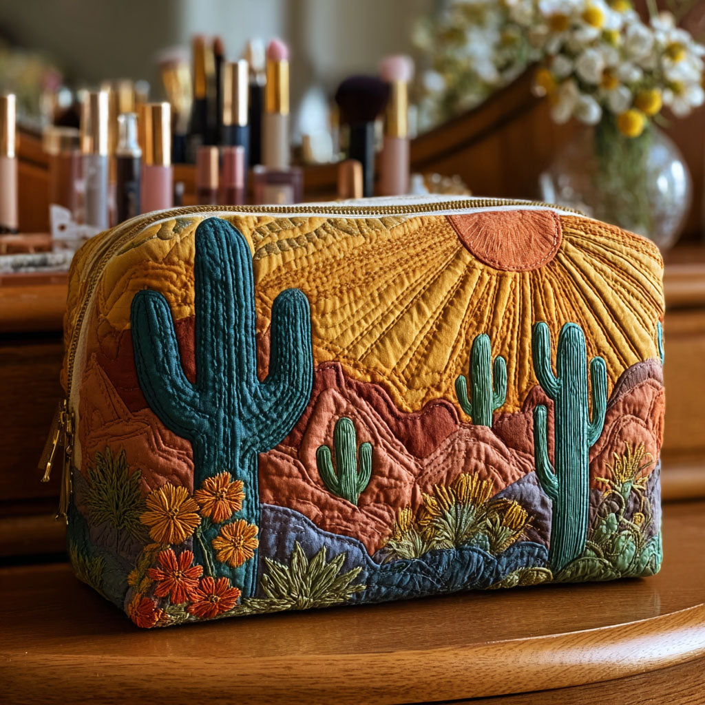 Quilted Cosmetic Bag with Delicate Cactus Design NCU0PT9627