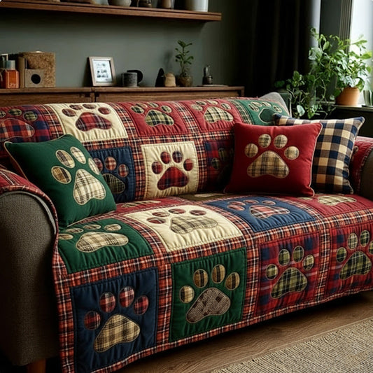 Quilted Sofa Cover – Rustic Paws and Heart Design NCU0NT11542