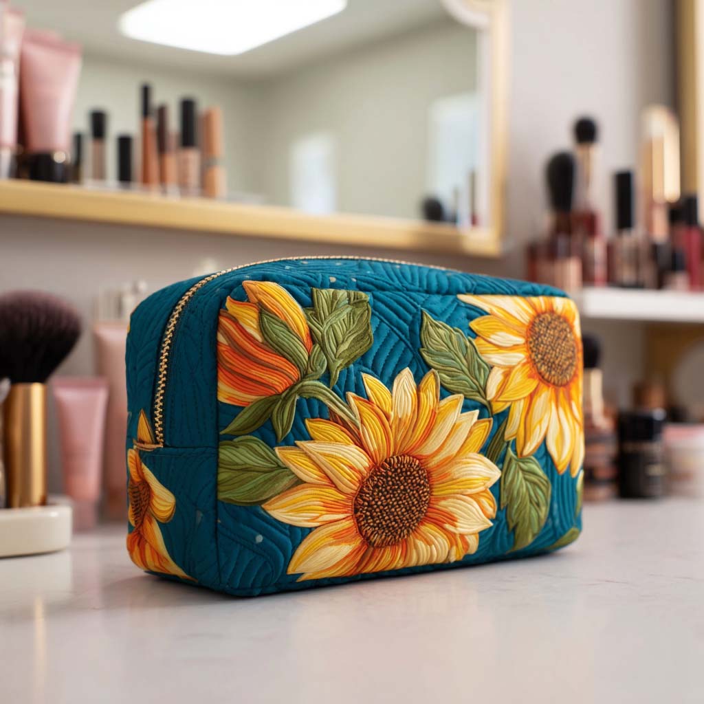 Quilted Cosmetic Bag with Cheerful Flower Design NCU0NT10237