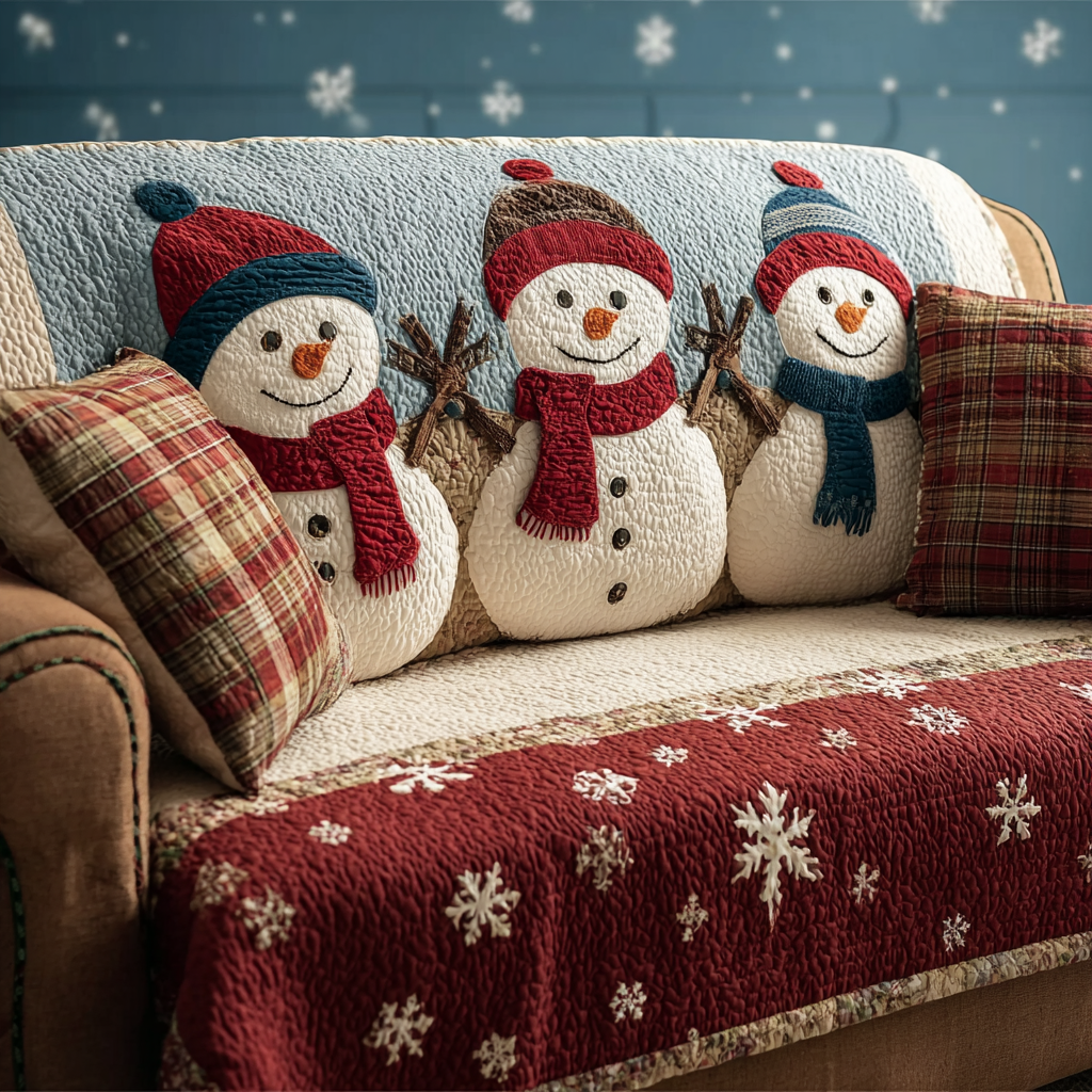 Quilted Sofa Cover – Featuring a Smiling Snowman NCU0DK10795