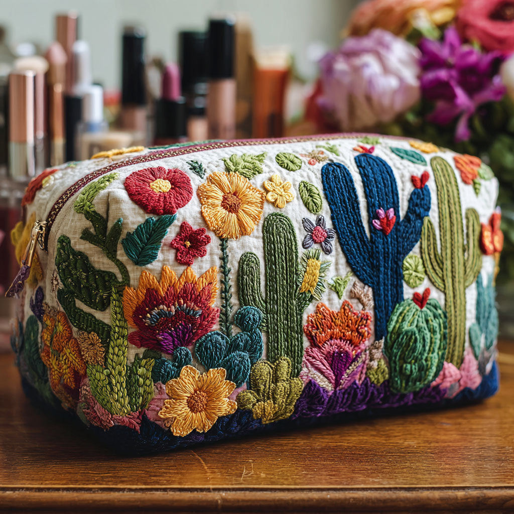 Quilted Cosmetic Bag with Succulents NCU0PT9630