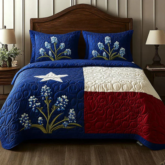 3-delat quiltat sängklädes-set – Texas Stolthet