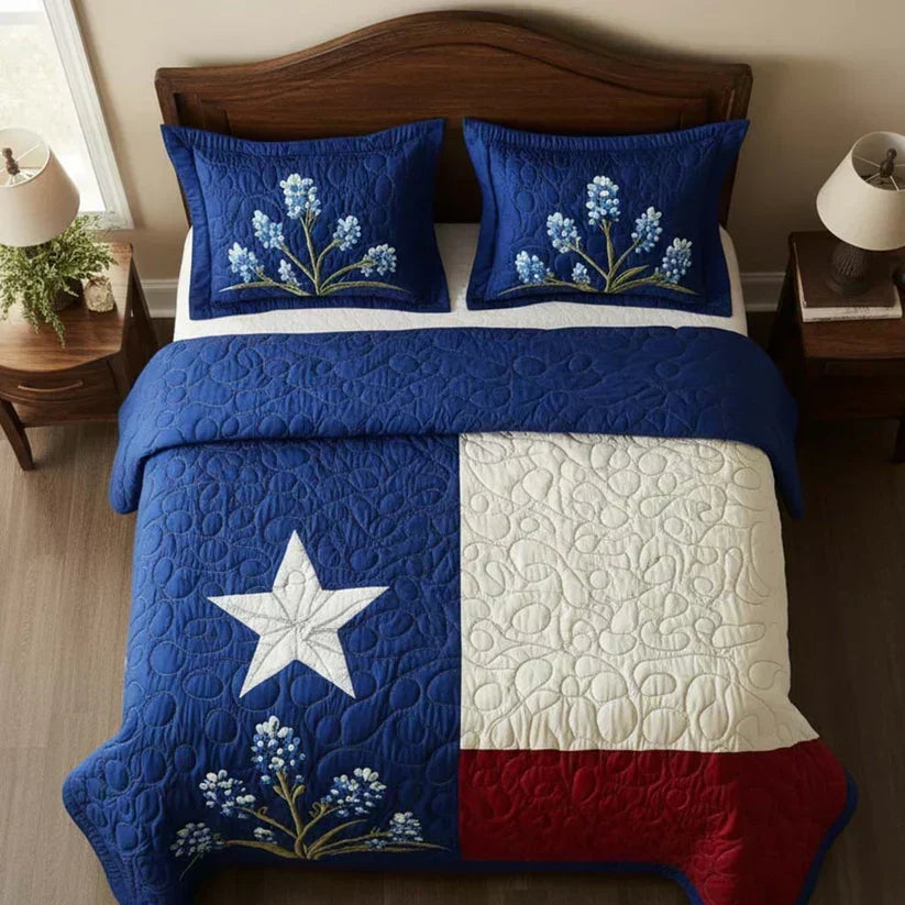 3-delat quiltat sängklädes-set – Texas Stolthet