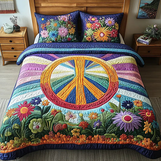 3-delat quiltat sängklädes-set – Tie-Dye Fantasi