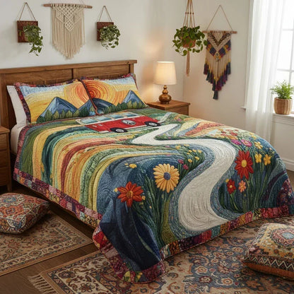 3-delat quiltat sängklädes-set – Vintage Travel
