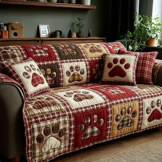 Quilted Sofa Cover – Cozy Cabin Design with Heart Paw NCU0NT11543