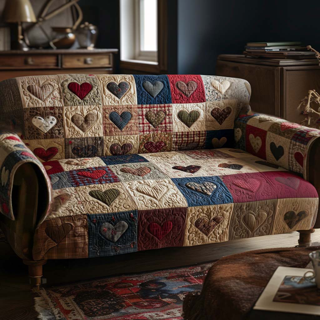 Quilted Sofa Cover – Featuring Warm Hearts NCU0NT11532