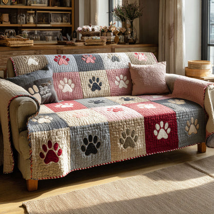 Quilted Sofa Cover with Paw Print Design – NCU0VT363