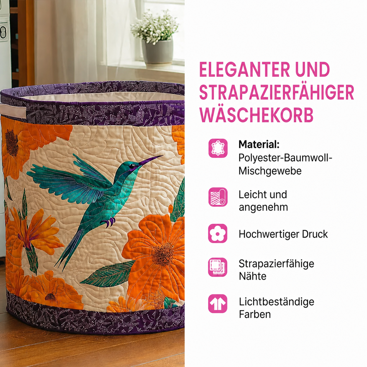 Gesteppter Wäschekorb – mit literarischem Muster NCU0DV819