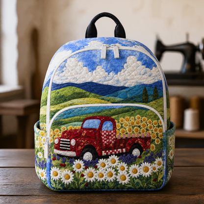 Retro Red Quilted Backpack
