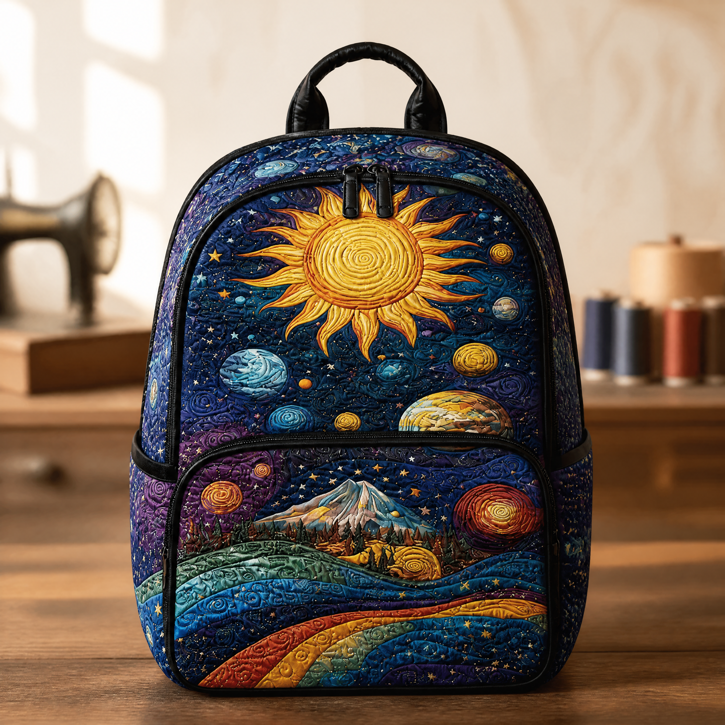 Quilted Ryggsäck med Sol och Bergsmotiv