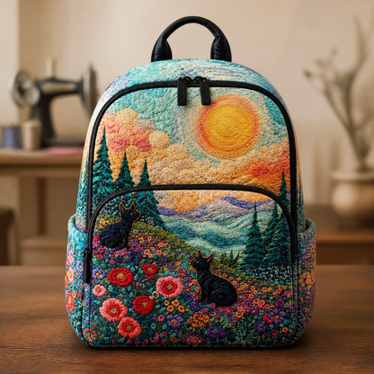 Blommig och bergsmönstrad quiltad ryggsäck