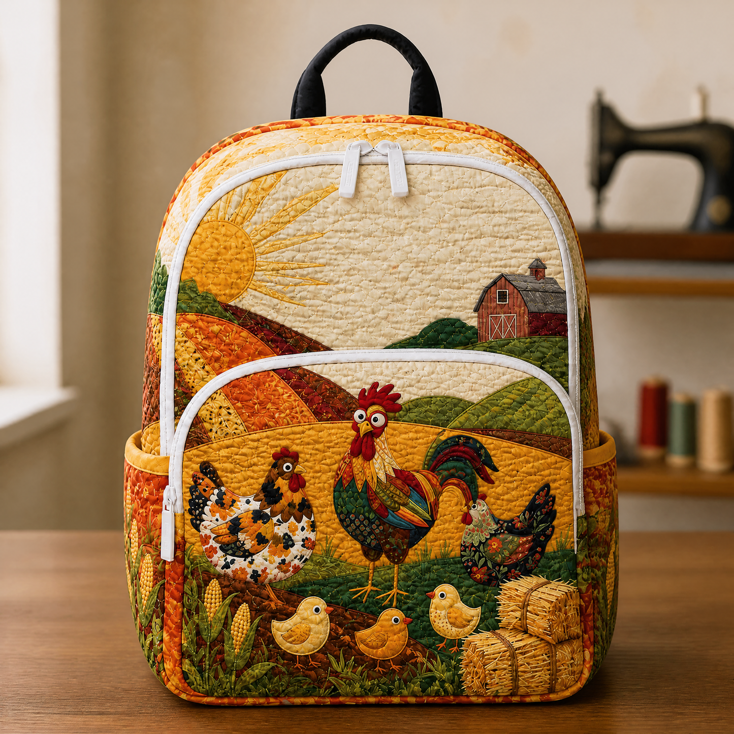 Rugged Steppe Backpack with Chickens and Barn Design